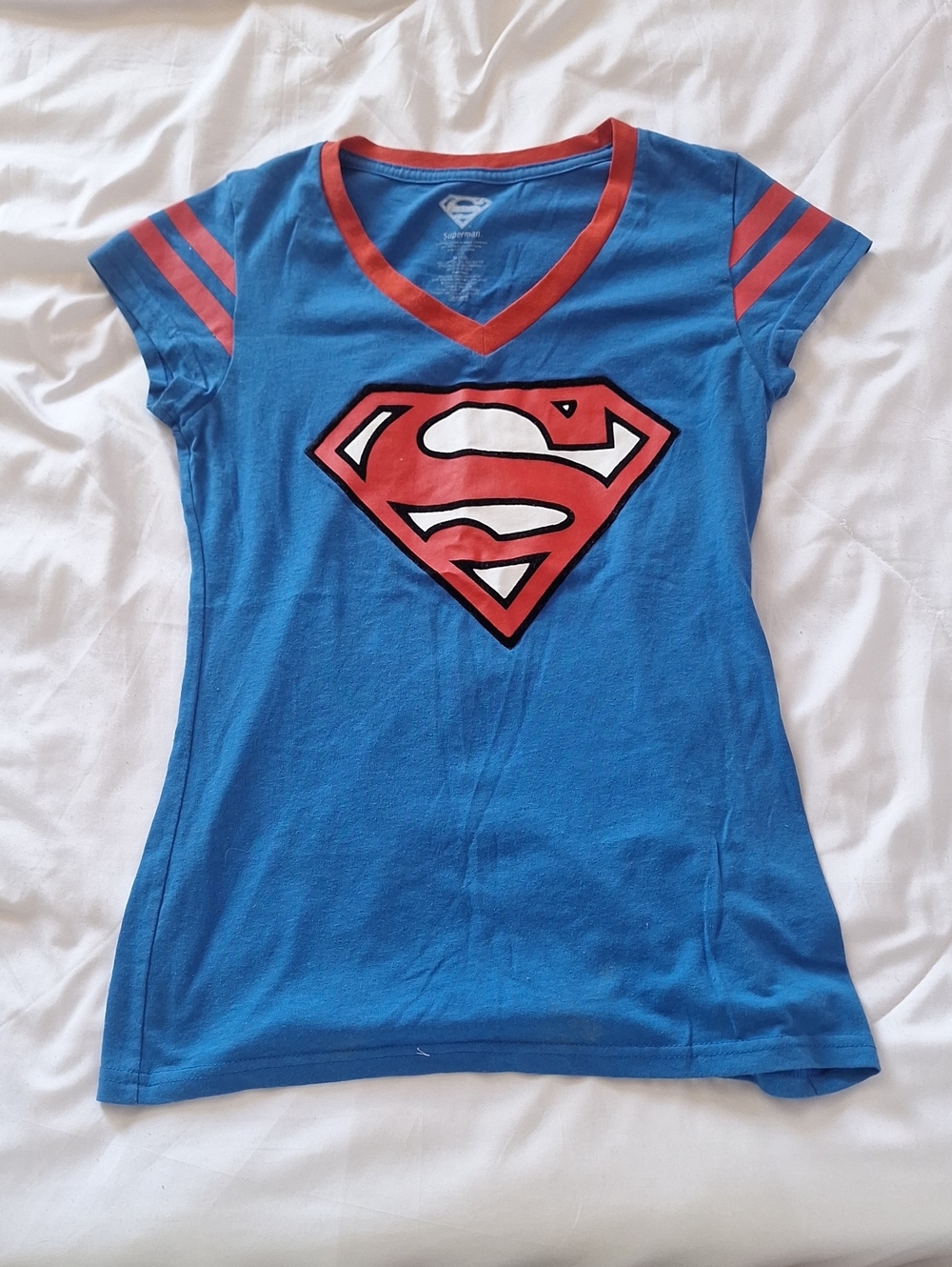 DC Comics Blue Tee with Red V-Neck Trim